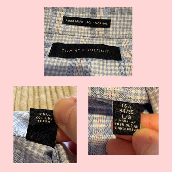 Tommy Hilfiger 100% Cotton Men's Dress Shirt, Light Blue, Size 16.5, 34/35, L - Picture 2 of 3